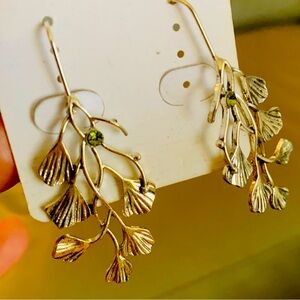 Ginkgo Leaf Silvery plus green Long Earrings
